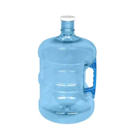 A large blue bottle of water with handle.